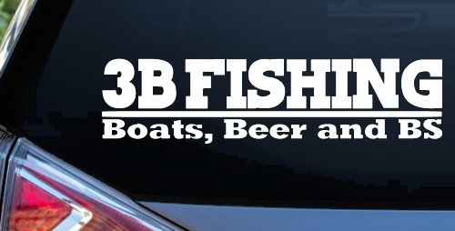 Boats Beer and BS Fishing Car or Truck Window Decal Sticker (White)