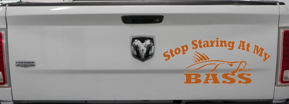 Stop Staring At My Bass Funny Fishing Car or Truck Window Decal Sticker (Nut Brown)