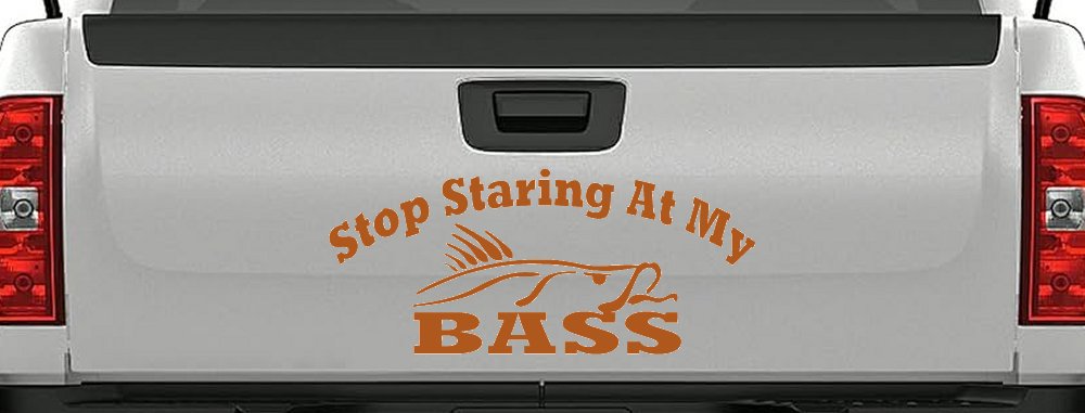 Stop Staring At My Bass Funny Fishing Car or Truck Window Decal Sticker (Nut Brown)