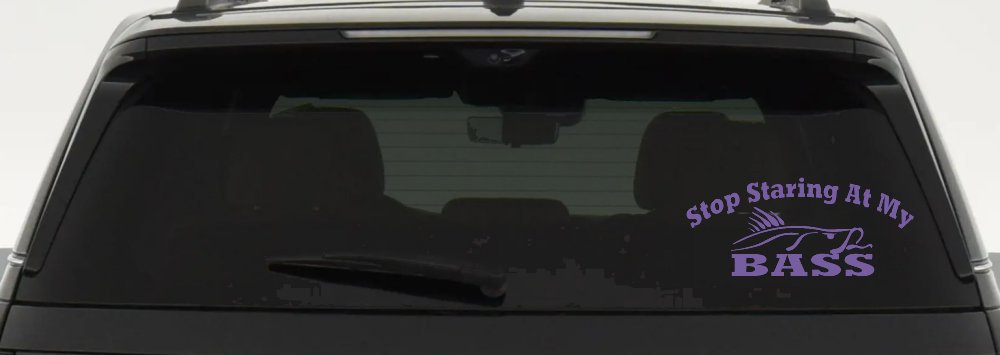 Stop Staring At My Bass Funny Fishing Car or Truck Window Decal Sticker (Purple)