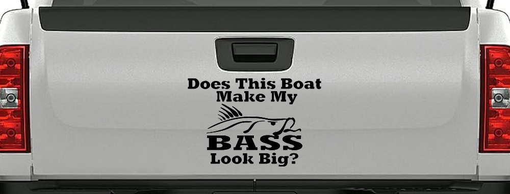 Does This Boat Make My Bass Look Big Funny Fishing Car or Truck Window Decal Sticker (Black)
