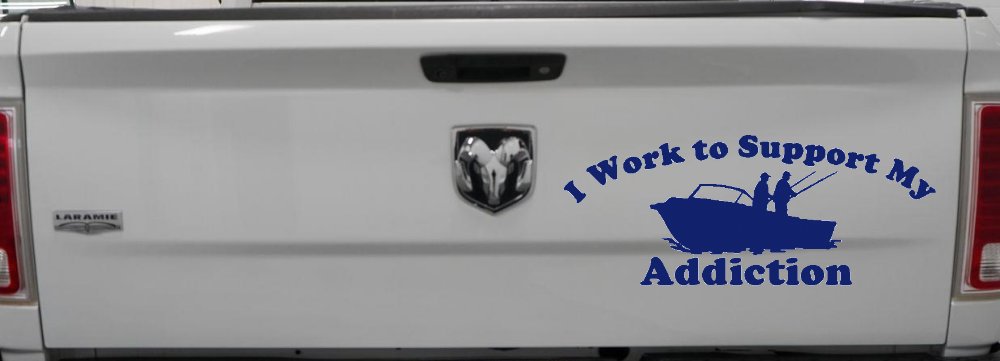 I Work To Support My Fishing Addiction Funny Fishing Car or Truck Window Decal Sticker
