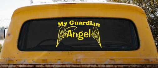 My Guardian Angel With Wings Christian Car or Truck Window Decal Sticker (Yellow)