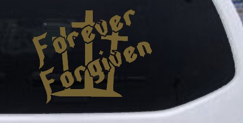 Forever Forgiven 3 Crosses Christian Car or Truck Window Decal Sticker (Gold)