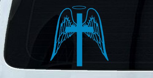 Angel Wings Cross Halo Christian Car or Truck Window Decal Sticker (Blue)