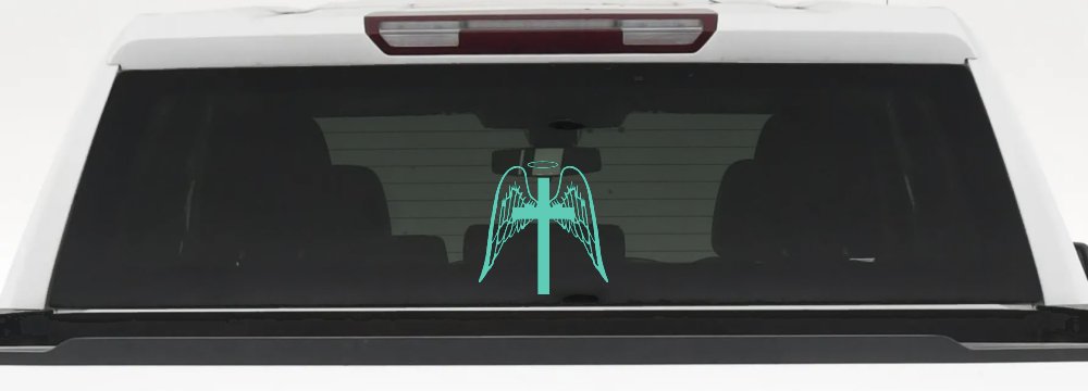 Angel Wings Cross Halo Christian Car or Truck Window Decal Sticker (Mint)