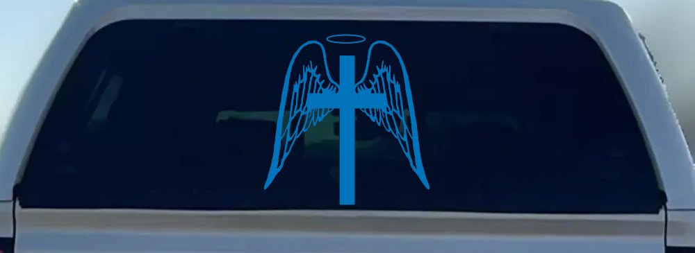 Angel Wings Cross Halo Christian Car or Truck Window Decal Sticker