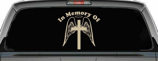 Angel Wings Cross Halo In Memory Christian Car or Truck Window Decal Sticker