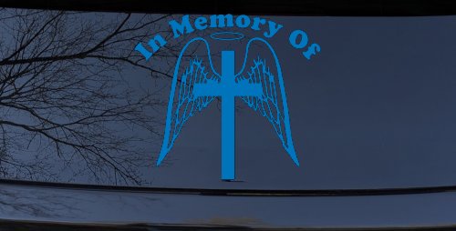 Angel Wings Cross Halo In Memory Car Truck Window Vinyl Decal Sticker (Sky Blue)