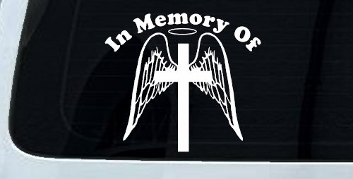 Angel Wings Cross Halo In Memory Christian Car or Truck Window Decal Sticker