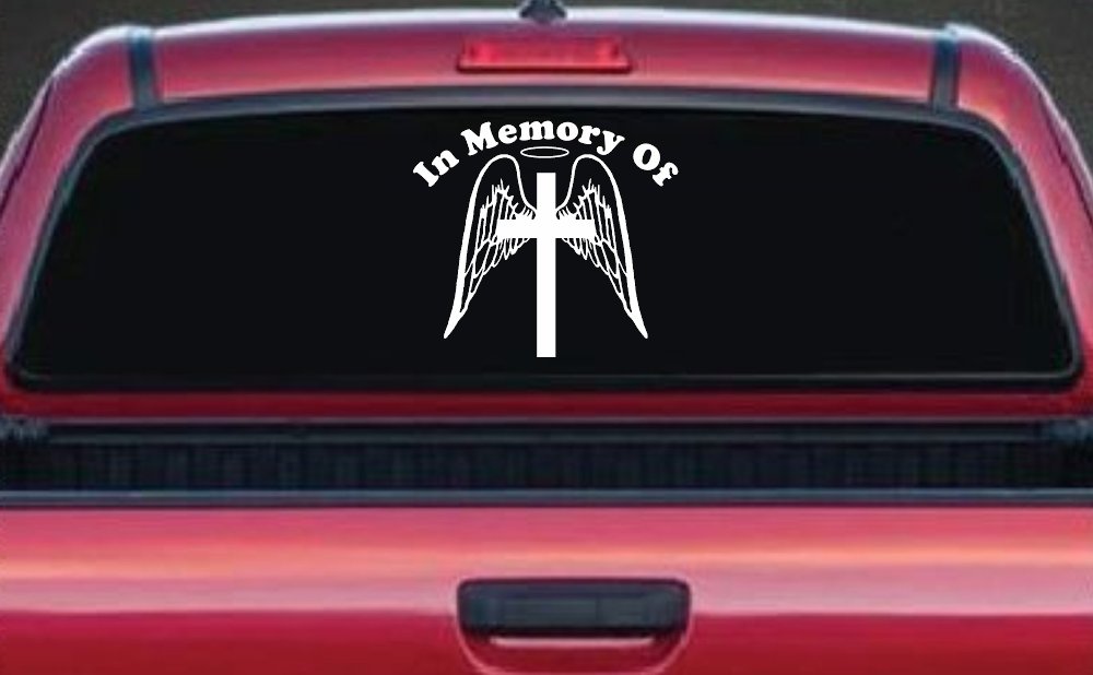 Angel Wings Cross Halo In Memory Christian Car or Truck Window Decal Sticker