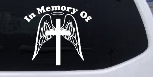 Angel Wings Cross Halo In Memory Christian Car or Truck Window Decal Sticker