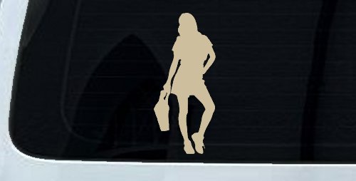 Girl Woman Shopping Decal for Car or Truck Window Vinyl Sticker (Desert Sand)