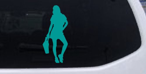 Girl Woman Shopping Decal for Car or Truck Window Vinyl Sticker (Turquoise)