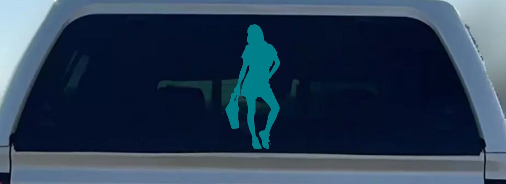 Girl Woman Shopping Car or Truck Window Decal Sticker (Turquoise Blue)