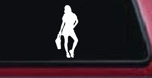 Girl Woman Shopping Decal for Car or Truck Window Vinyl Sticker (White)