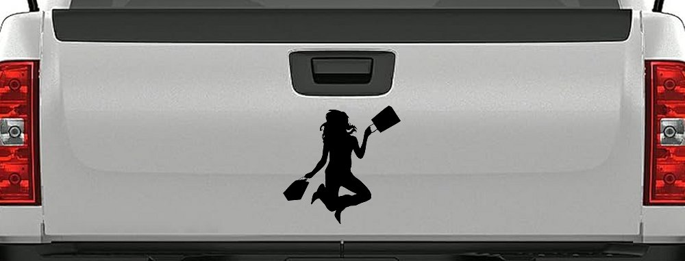 Happy Jumping Girl Woman Shopping Car or Truck Window Decal Sticker