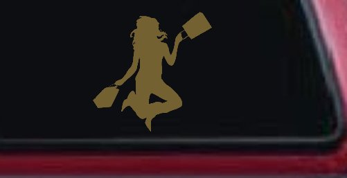Happy Jumping Girl Woman Shopping Car or Truck Window Decal Sticker