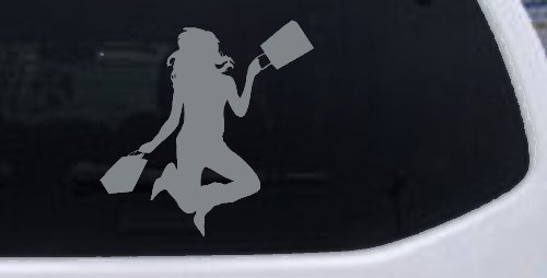 Happy Jumping Girl Woman Shopping Car or Truck Window Decal Sticker