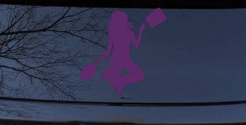 Happy Jumping Girl Woman Shopping Car or Truck Window Decal Sticker (Violet)