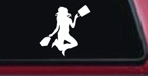 Happy Jumping Girl Woman Shopping Car or Truck Window Decal Sticker