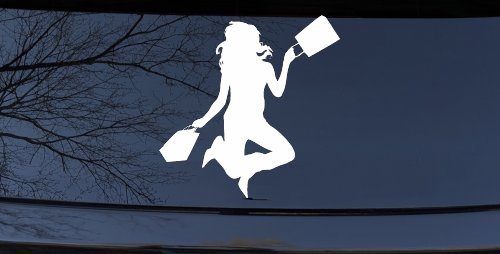 Happy Jumping Girl Woman Shopping Car or Truck Window Decal Sticker