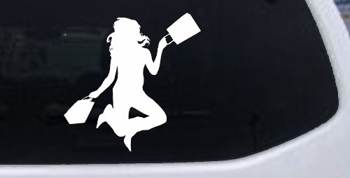 Happy Jumping Girl Woman Shopping Car or Truck Window Decal Sticker