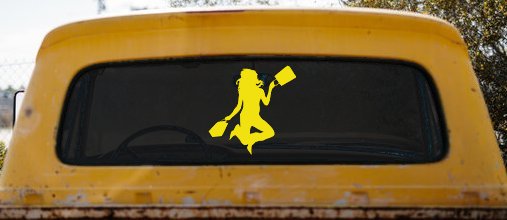 Happy Jumping Girl Woman Shopping Car or Truck Window Decal Sticker (Yellow)