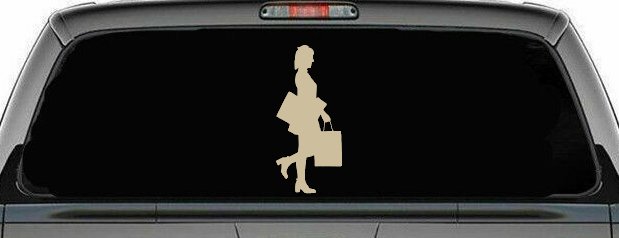 Girl Woman Shopping Car or Truck Window Decal Sticker (Desert Sand)