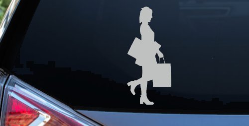 Girl Woman Shopping Car or Truck Window Decal Sticker (Light Gray)