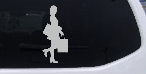 Girl Woman Shopping Car Truck Window Vinyl Decal Fun Sticker (Light Gray)