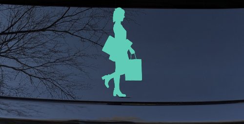Girl Woman Shopping Car or Truck Window Decal Sticker (Mint)