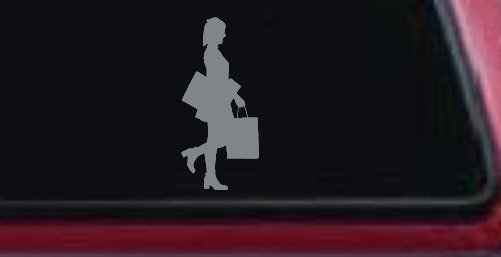 Girl Woman Shopping Car Truck Window Vinyl Decal Fun Sticker (Telegrey)