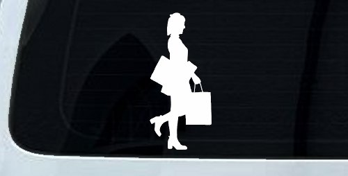 Girl Woman Shopping Car or Truck Window Decal Sticker (White)