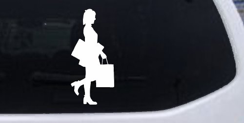 Girl Woman Shopping Car or Truck Window Decal Sticker (White)