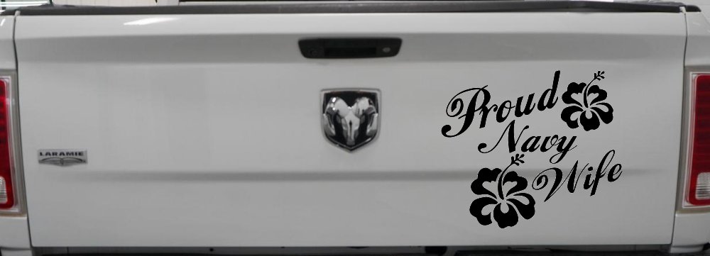 Proud Navy Wife Hibiscus Flowers Military Car or Truck Window Decal Sticker