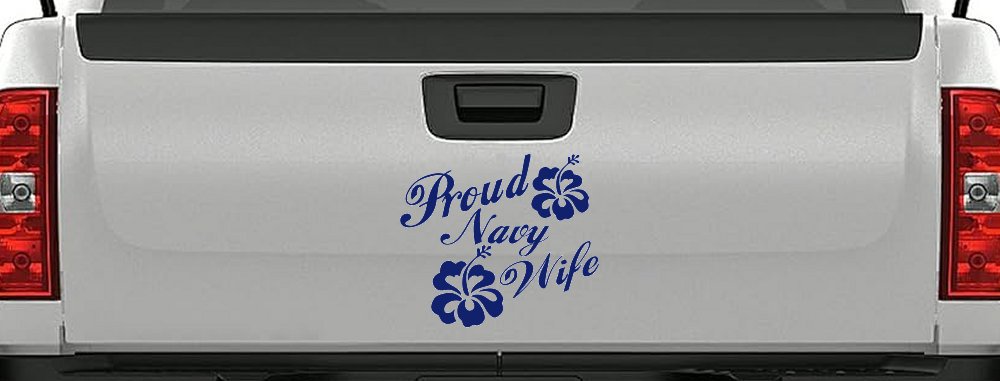 Proud Navy Wife Hibiscus Flowers Military Car or Truck Window Decal Sticker (Navy)