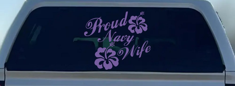 Proud Navy Wife Hibiscus Flowers Military Car or Truck Window Decal Sticker (Purple)
