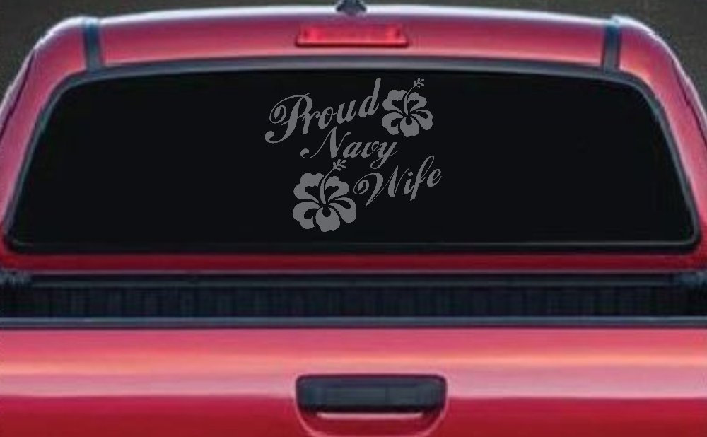 Proud Navy Wife Hibiscus Flowers Military Car or Truck Window Decal Sticker