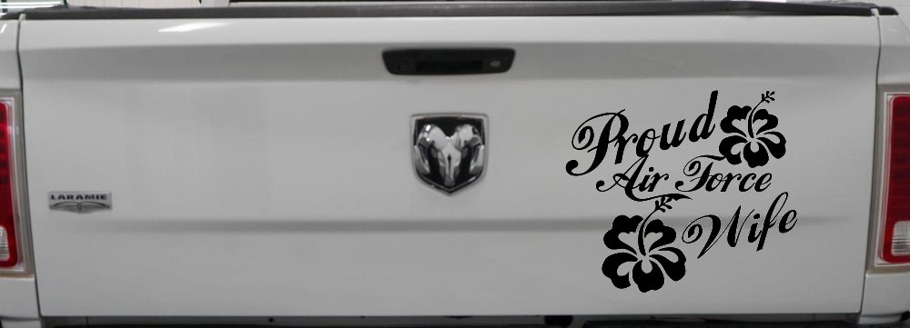 Proud Air Force Wife Hibiscus Decal for Car Truck Windows (Black)