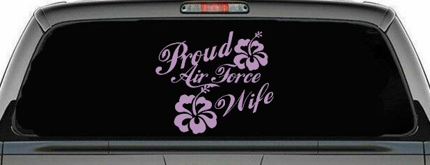 Proud Air Force Wife Hibiscus Flowers Military Car or Truck Window Decal Sticker (Lilac)