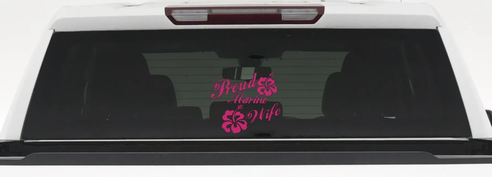Proud Marine Wife Hibiscus Decal - Car Truck Window Vinyl Sticker (Hot Pink)