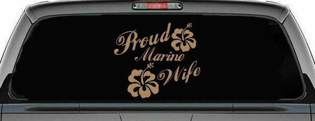 Proud Marine Wife Hibiscus Flowers Military Car or Truck Window Decal Sticker