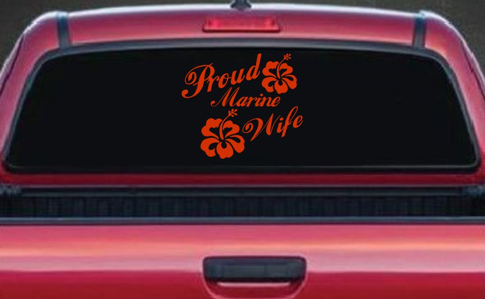 Proud Marine Wife Hibiscus Flowers Military Car or Truck Window Decal Sticker