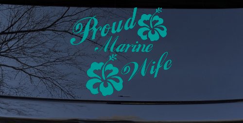 Proud Marine Wife Hibiscus Flowers Military Car or Truck Window Decal Sticker