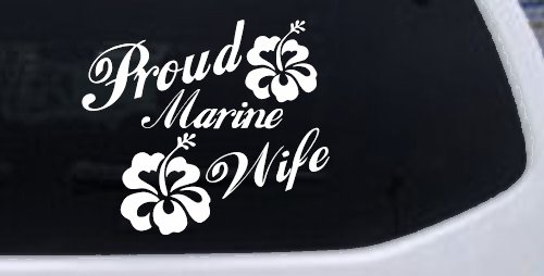 Proud Marine Wife Hibiscus Flowers Military Car or Truck Window Decal Sticker