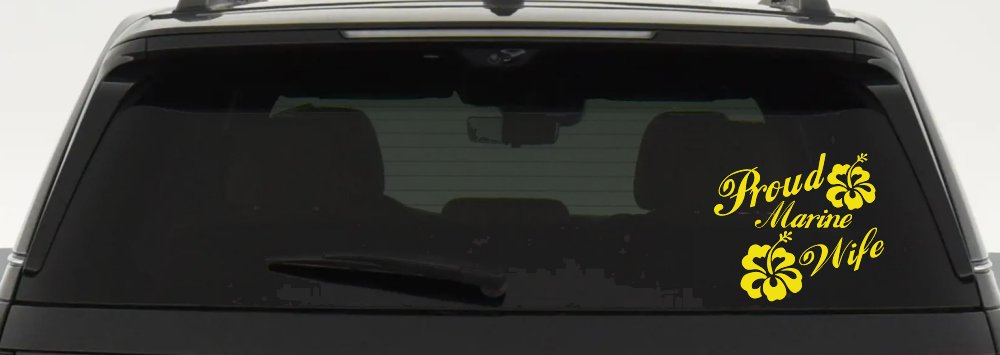 Proud Marine Wife Hibiscus Flowers Military Car or Truck Window Decal Sticker