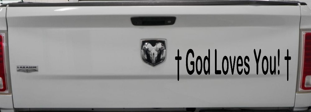 God Loves You with Crosses Christian Car or Truck Window Decal Sticker (Black)