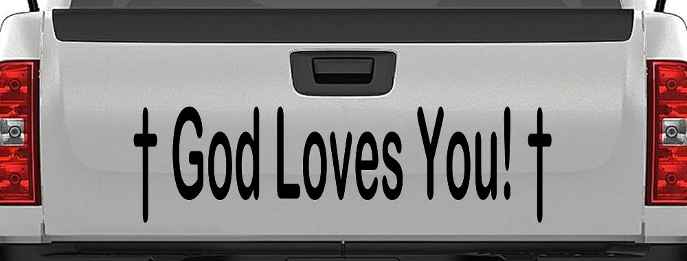 God Loves You with Crosses Christian Car or Truck Window Decal Sticker (Black)
