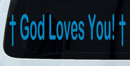God Loves You with Crosses Christian Car or Truck Window Decal Sticker (Blue)